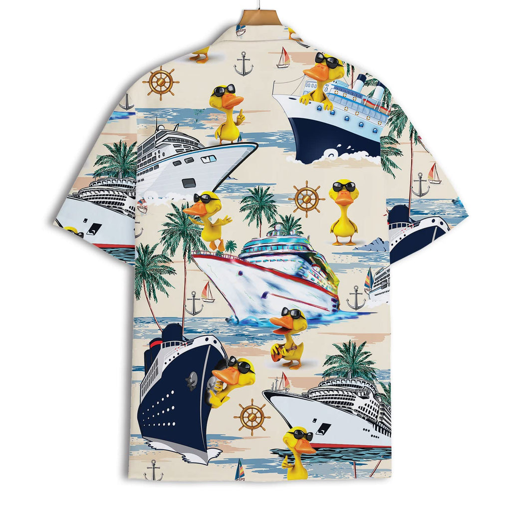 Cruise Duck Hawaiian Shirt - Funny Tropical Boat & Palm Print Aloha Shirt