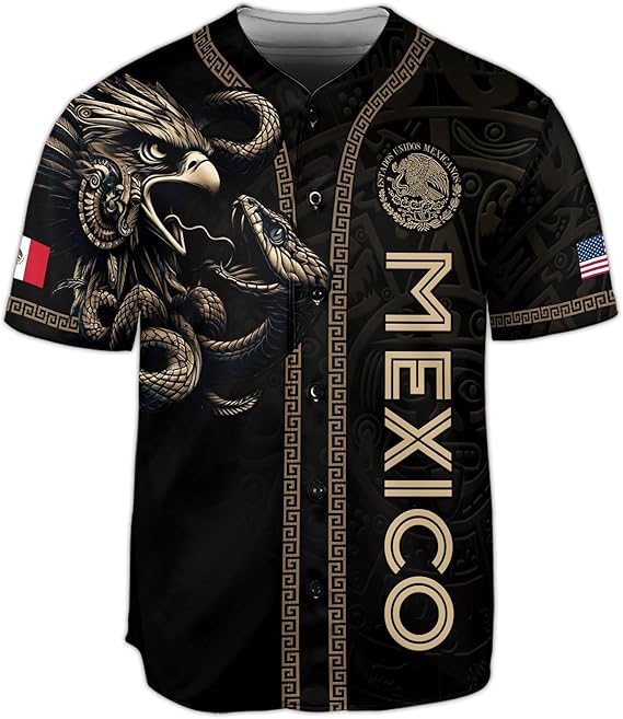 Mexico Black & Gold Baseball Jersey - Tribal Eagle Heritage Shirt