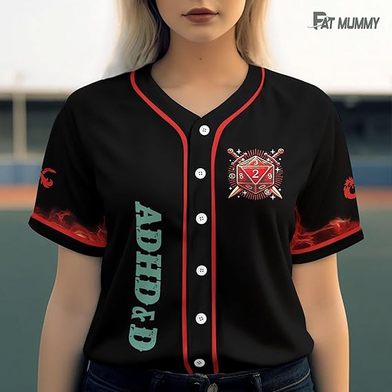 ADHD&D Baseball Jersey - DnD Dragon Dice Shirt for Gamers