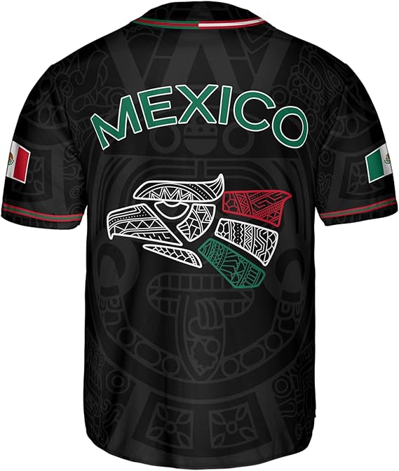 Mexico Baseball Jersey - Aztec Eagle Head & Vertical Script Shirt