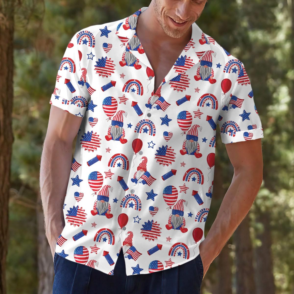 4th of July Gnome Hawaiian Shirt - Patriotic USA Celebration Vibes