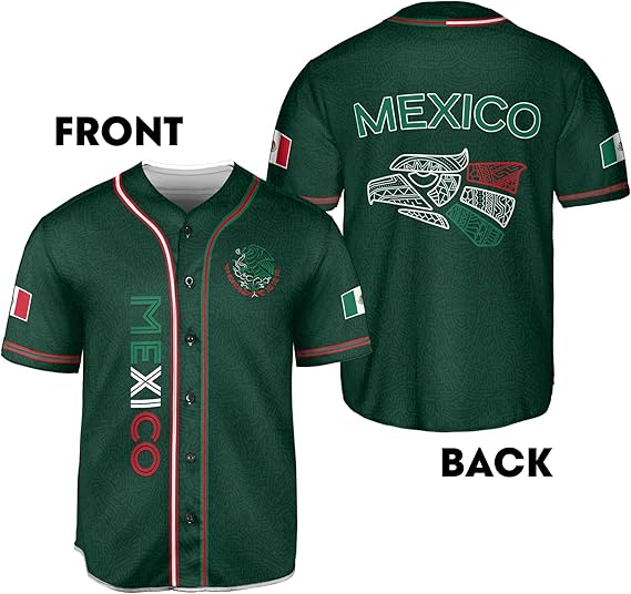 Mexico Green Baseball Jersey - Tribal Eagle Head Heritage Shirt