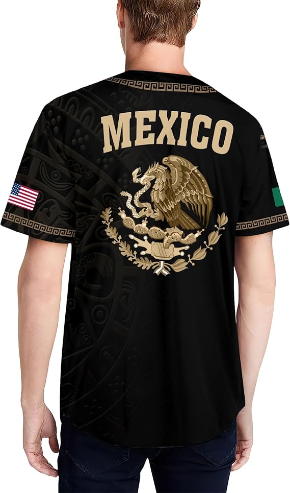 Mexico Black & Gold Baseball Jersey - Tribal Eagle Heritage Shirt