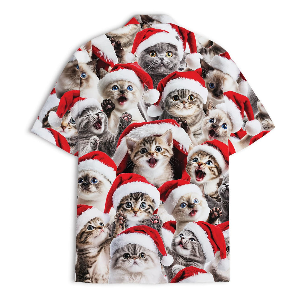 Christmas Cat Hawaiian Shirt - Cute Kittens in Santa Hats Aloha Shirt