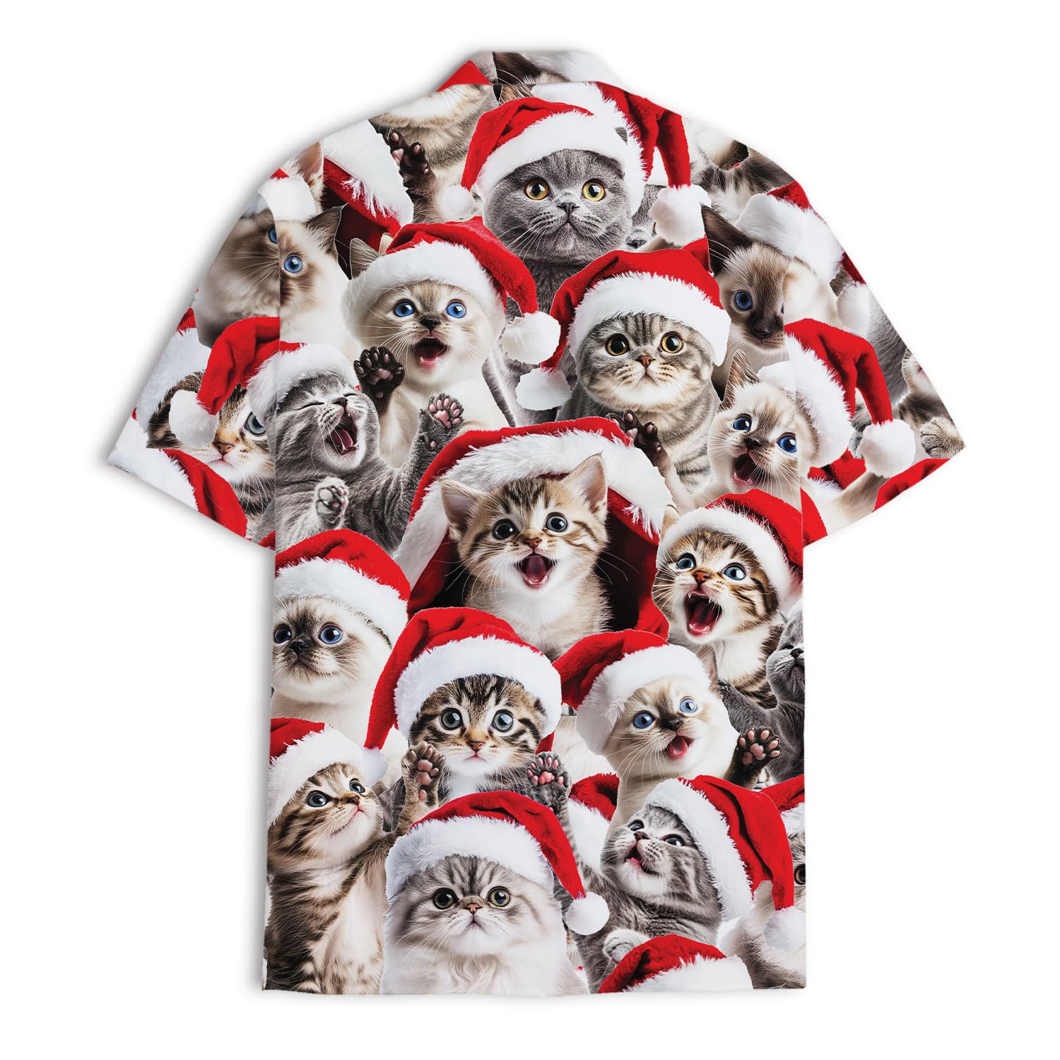 Christmas Cat Hawaiian Shirt - Cute Kittens in Santa Hats Aloha Shirt