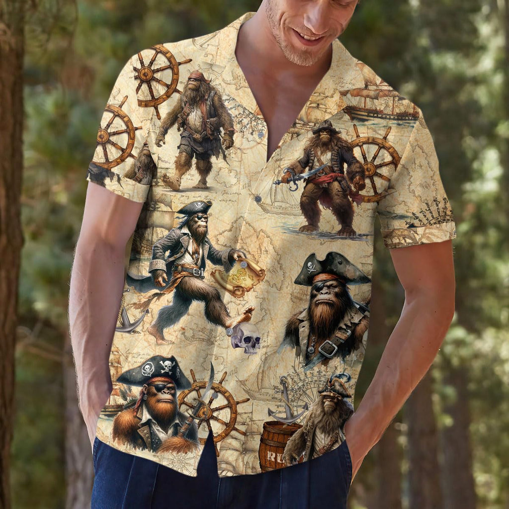 Bigfoot Gorilla Pirate Hawaiian Shirt - Funny Pirate Monkey Tropical Shirt
