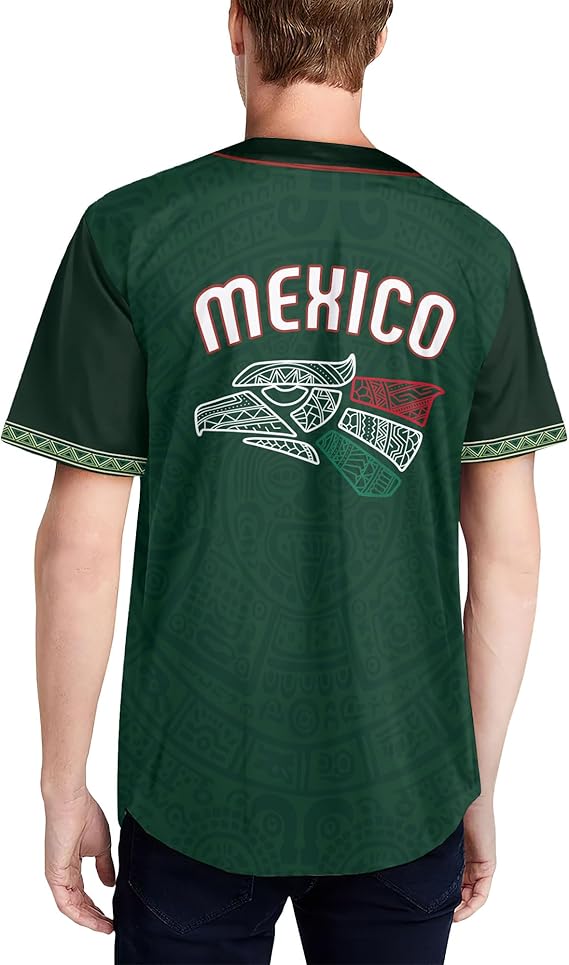 Mexico Eagle Baseball Jersey - Tribal Aztec Green Heritage Shirt