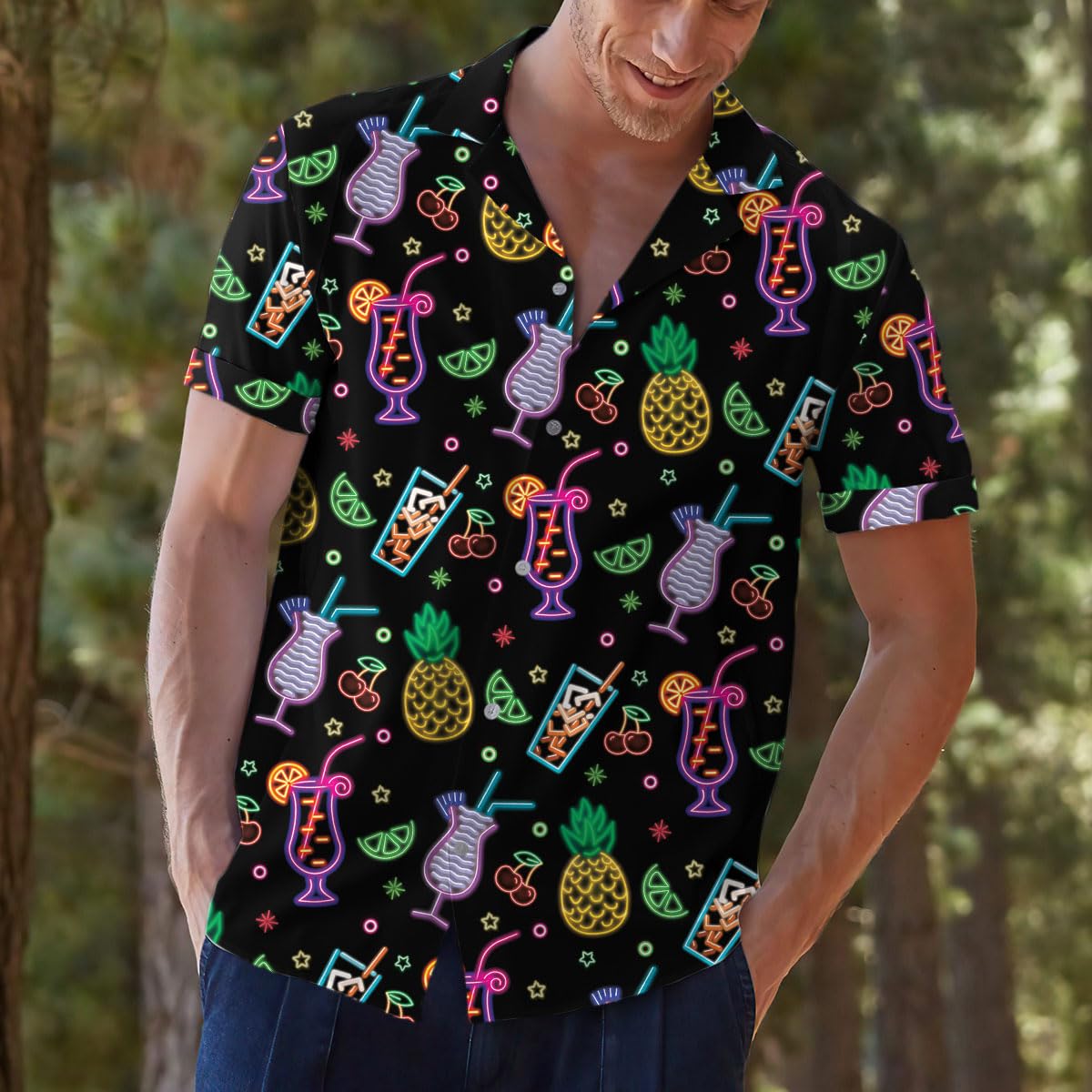 Neon Cocktail Hawaiian Shirt - Tropical Bar Drink Aloha Shirt