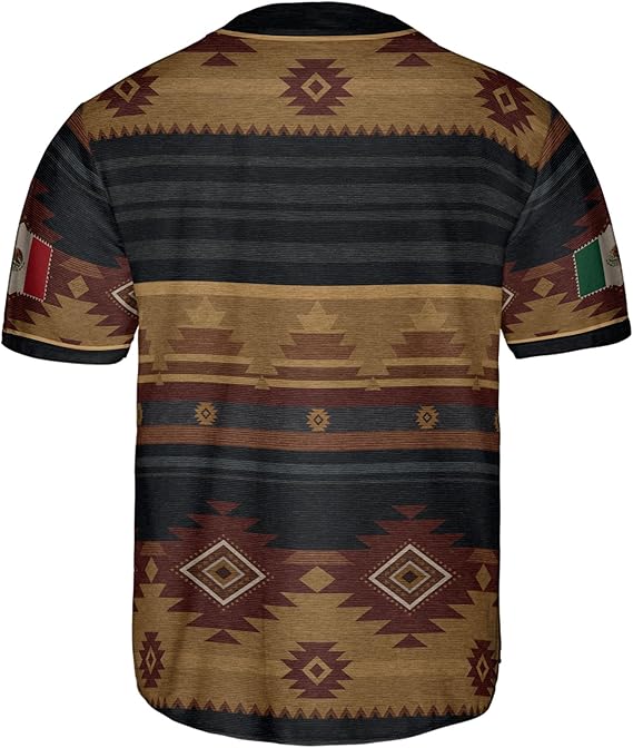 Mexico Tribal Baseball Jersey - Rustic Aztec Serape Pattern Shirt