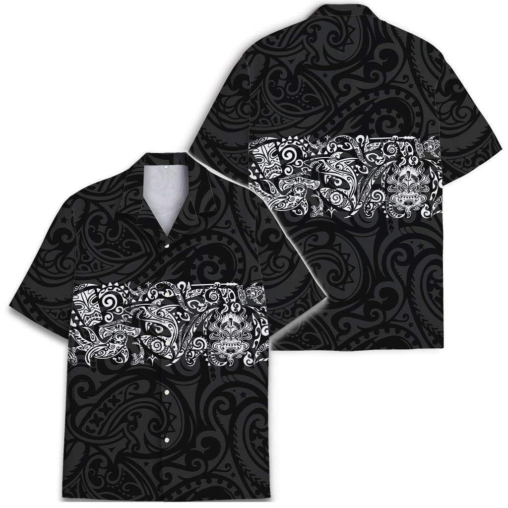 Black & White Polynesian Tribal Hawaiian Shirt - Island Warrior Style