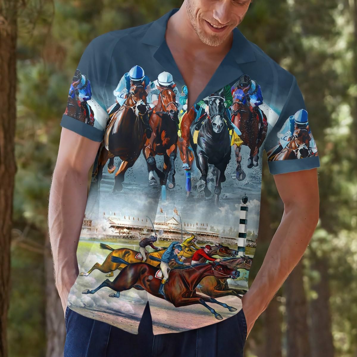 Horse Racing 2 Shirt Mens, Hawaiian Shirt for Men