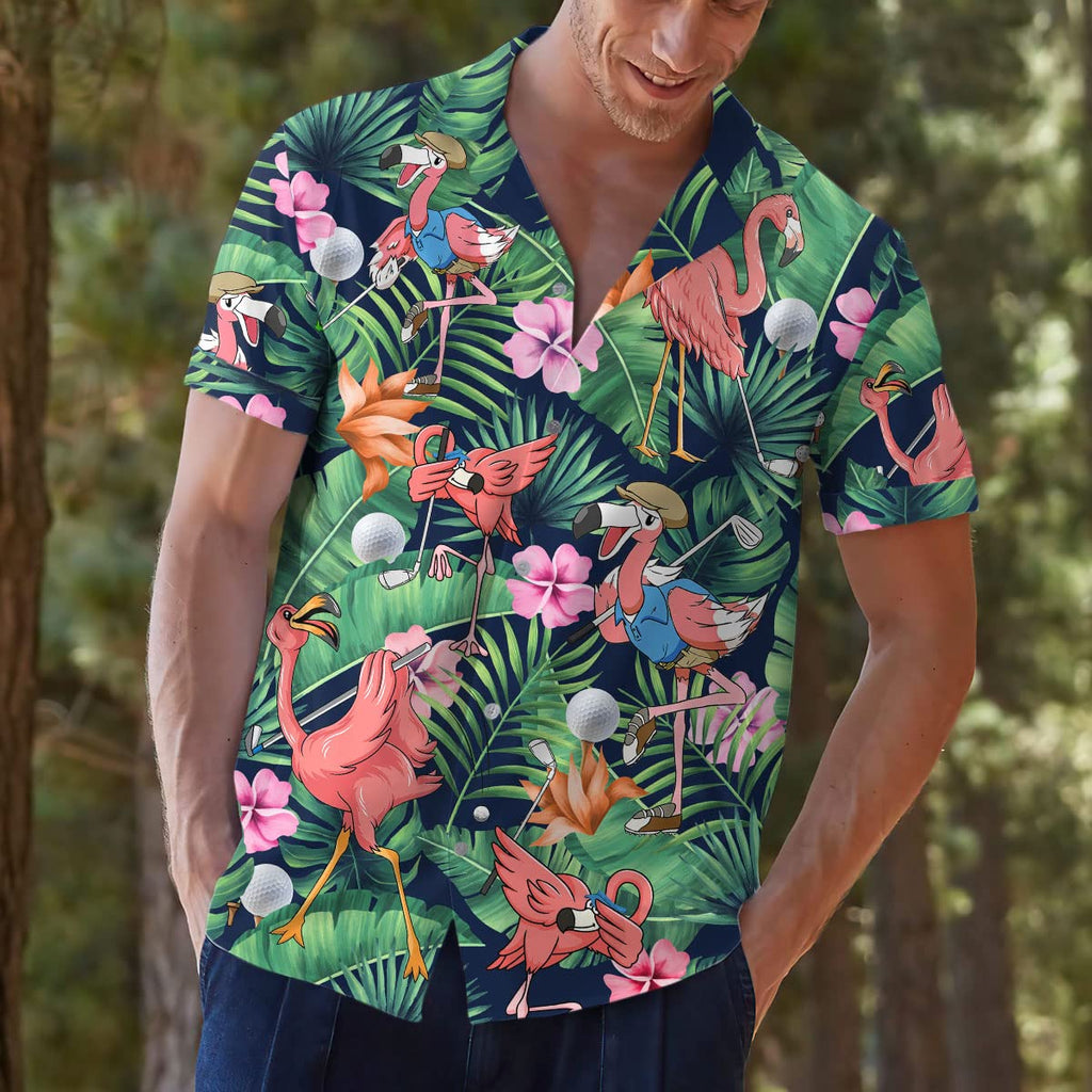Flamingo Golf Hawaiian Shirt - Funny Tropical Bird Aloha Shirt for Golfers