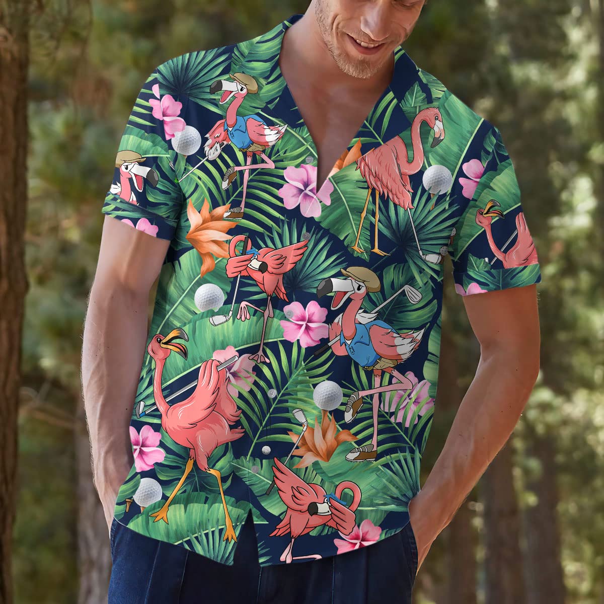 Flamingo Golf Hawaiian Shirt - Funny Tropical Bird Aloha Shirt for Golfers