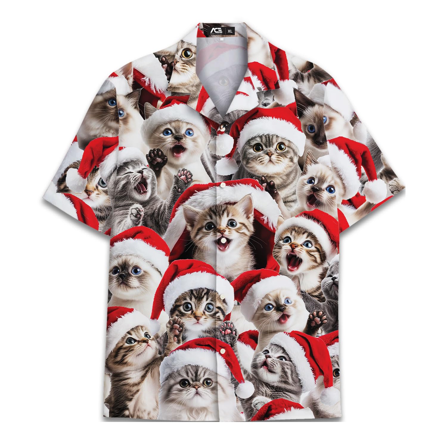 Christmas Cat Hawaiian Shirt - Cute Kittens in Santa Hats Aloha Shirt