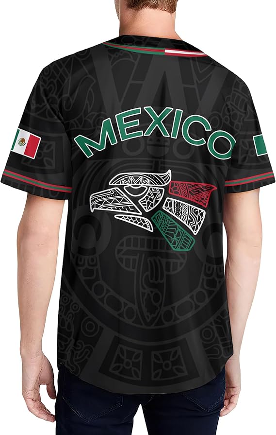 Mexico Baseball Jersey - Aztec Eagle Head & Vertical Script Shirt