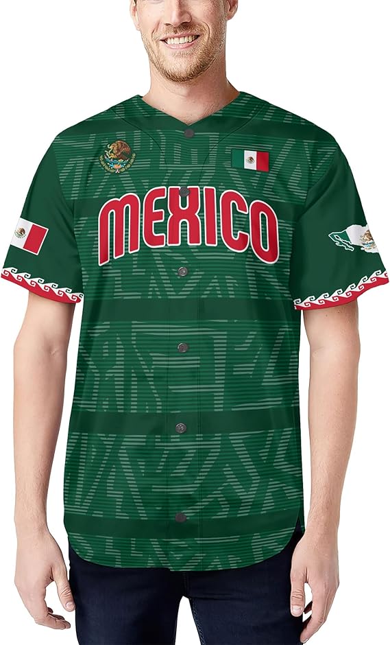 Mexico Green Baseball Jersey - Classic Flag Crest Aztec Shirt