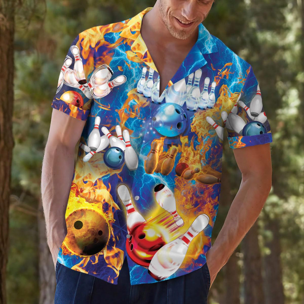 Fire & Lightning Bowling Hawaiian Shirt - Explosive Alley Style