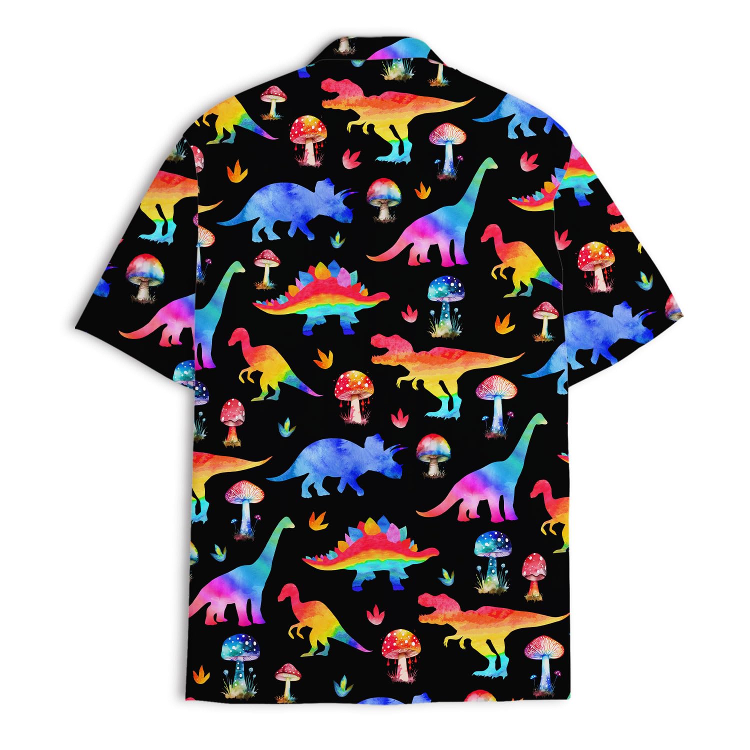 Rainbow Dinosaur Mushroom Hawaiian Shirt - Trippy Dino Aloha Shirt for Summer Fun