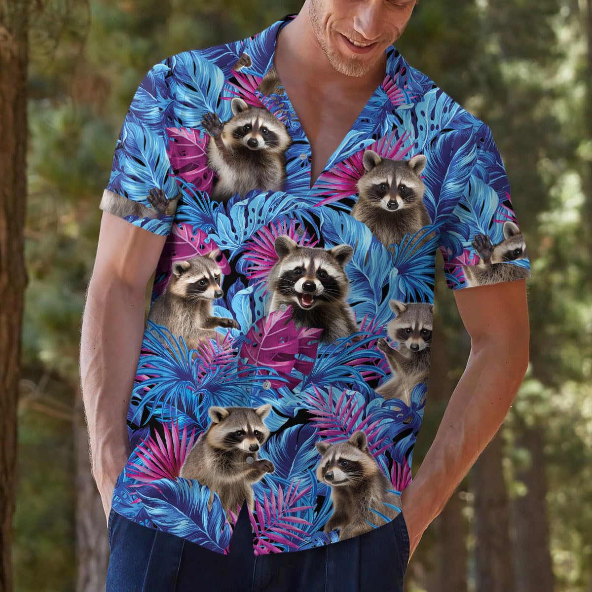 Hawaiian Raccoon Tropical Shirt Men Women, Button Down Shirt