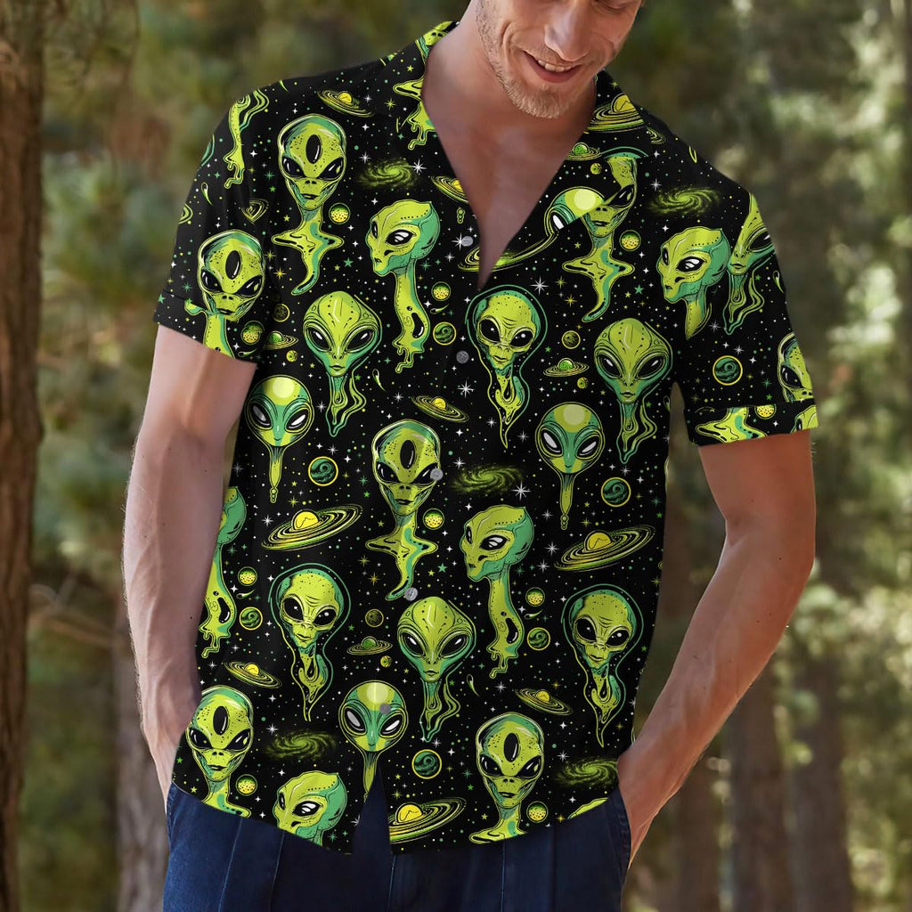 Neon Alien Pattern Hawaiian Shirt - Sci-Fi Space Lover Gift
