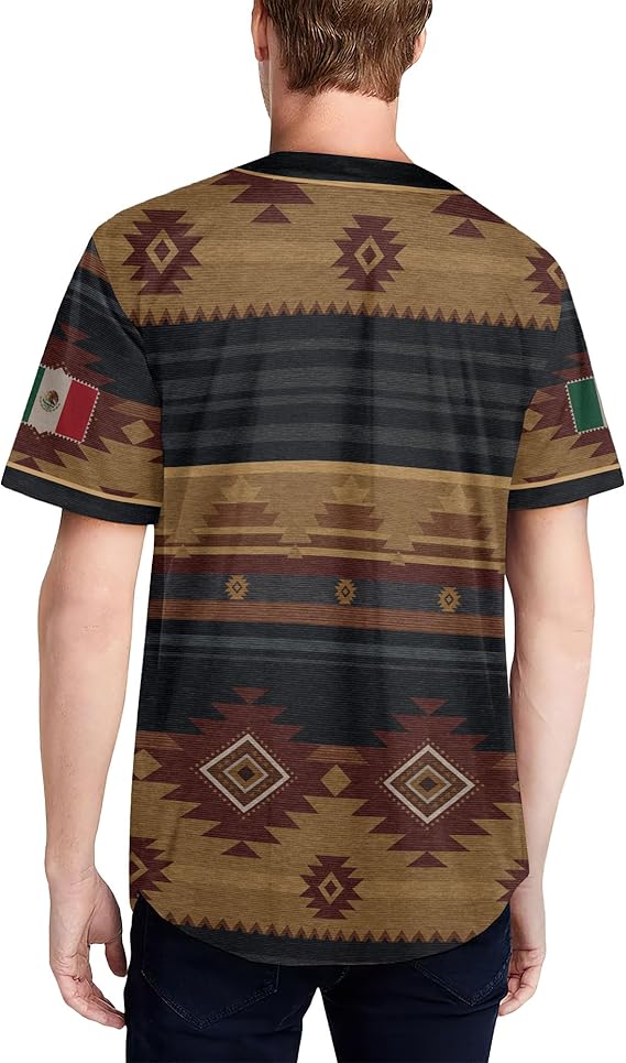 Mexico Tribal Baseball Jersey - Rustic Aztec Serape Pattern Shirt