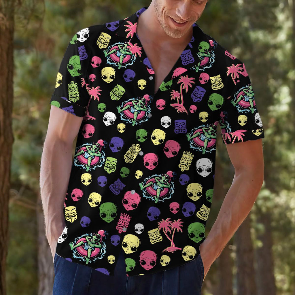 Alien Skull Hawaiian Shirt - Funny UFO Beach Shirt for Men & Women