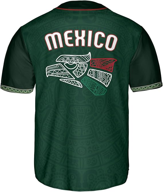 Mexico Eagle Baseball Jersey - Tribal Aztec Green Heritage Shirt