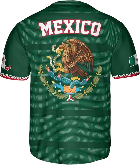 Mexico Green Baseball Jersey - Classic Flag Crest Aztec Shirt