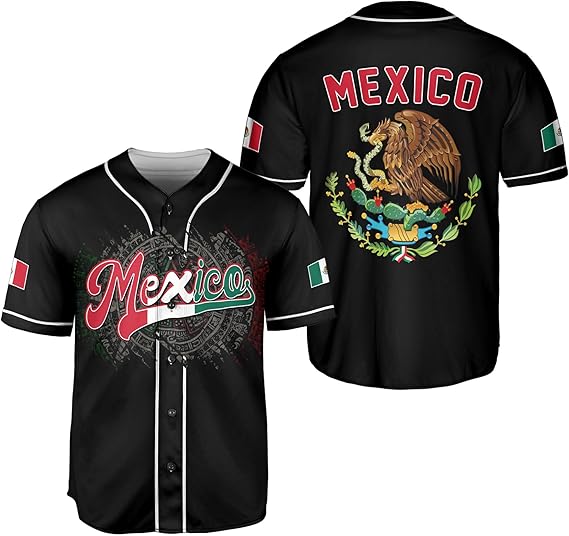 Mexico Baseball Jersey - Aztec Calendar & Flag Crest Shirt