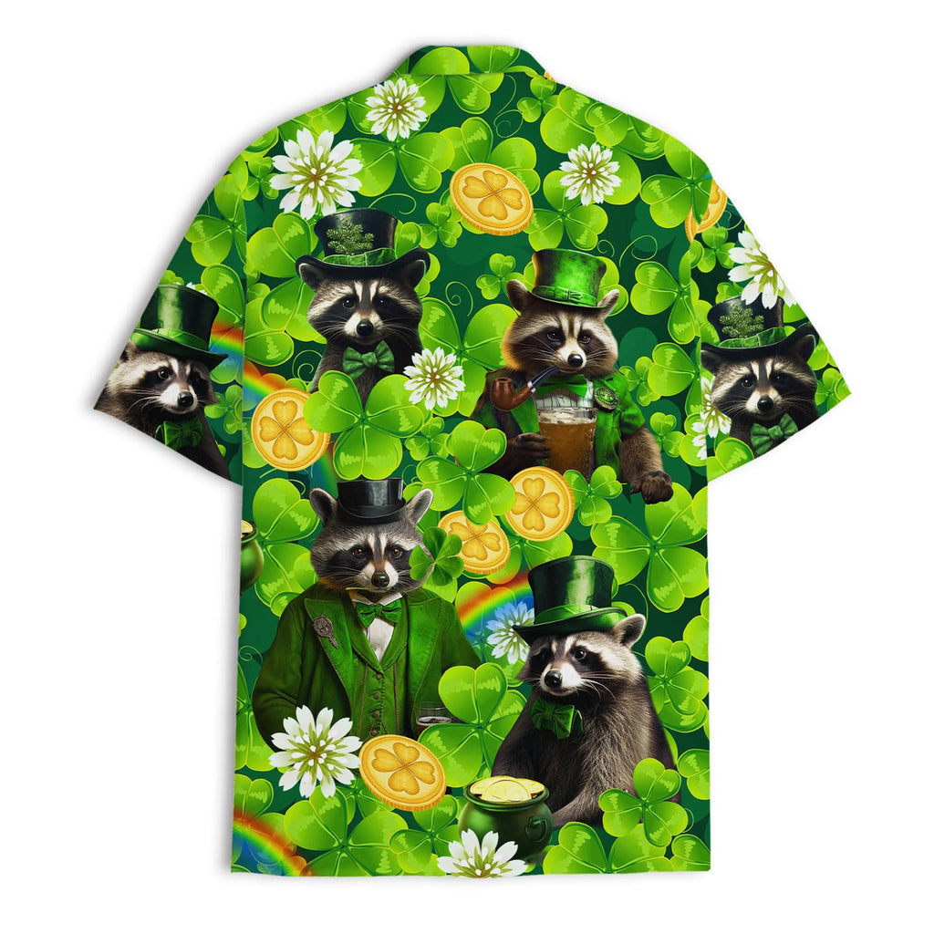 St. Patrick's Day Raccoon Hawaiian Shirt - Lucky Leprechaun Clover Print