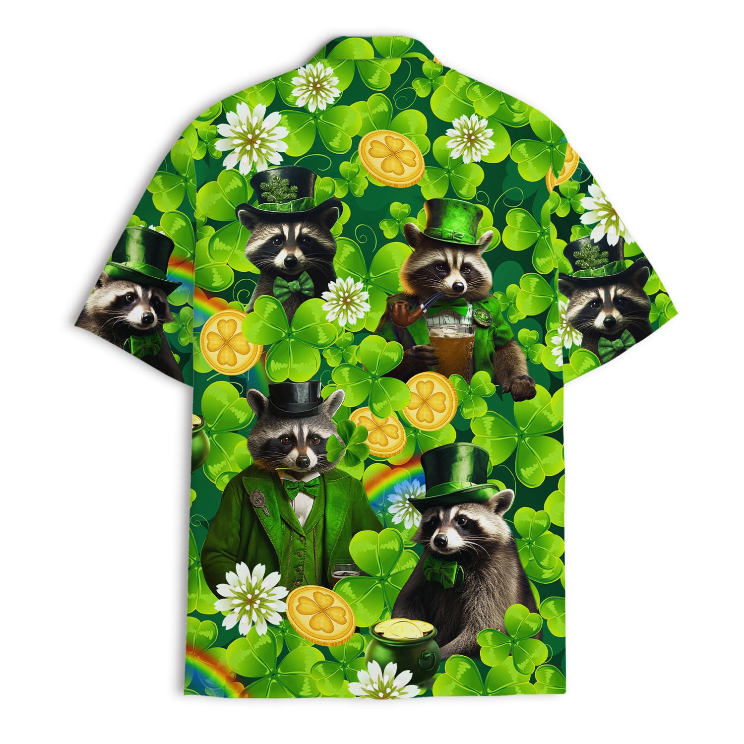 St. Patrick's Day Raccoon Hawaiian Shirt - Lucky Leprechaun Clover Print