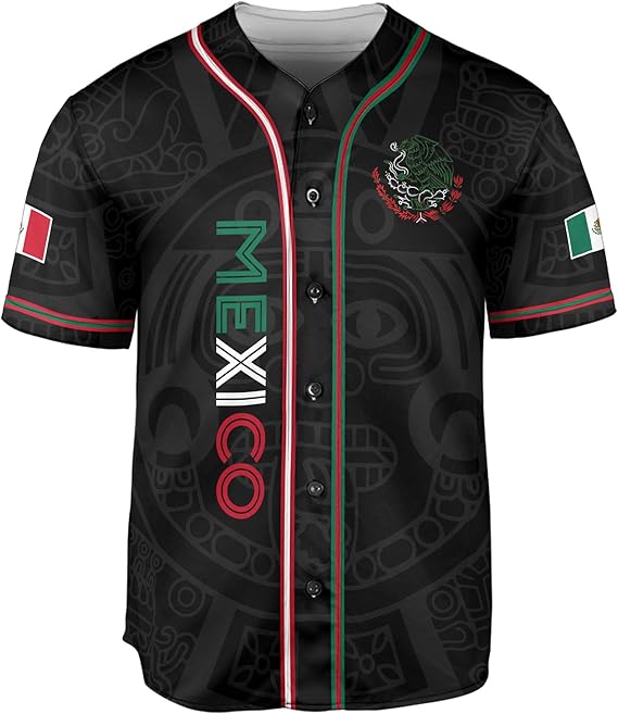 Mexico Baseball Jersey - Aztec Eagle Head & Vertical Script Shirt