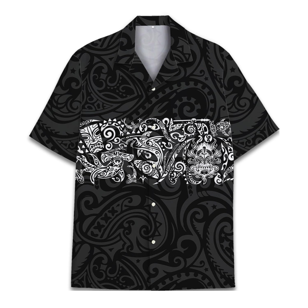 Black & White Polynesian Tribal Hawaiian Shirt - Island Warrior Style