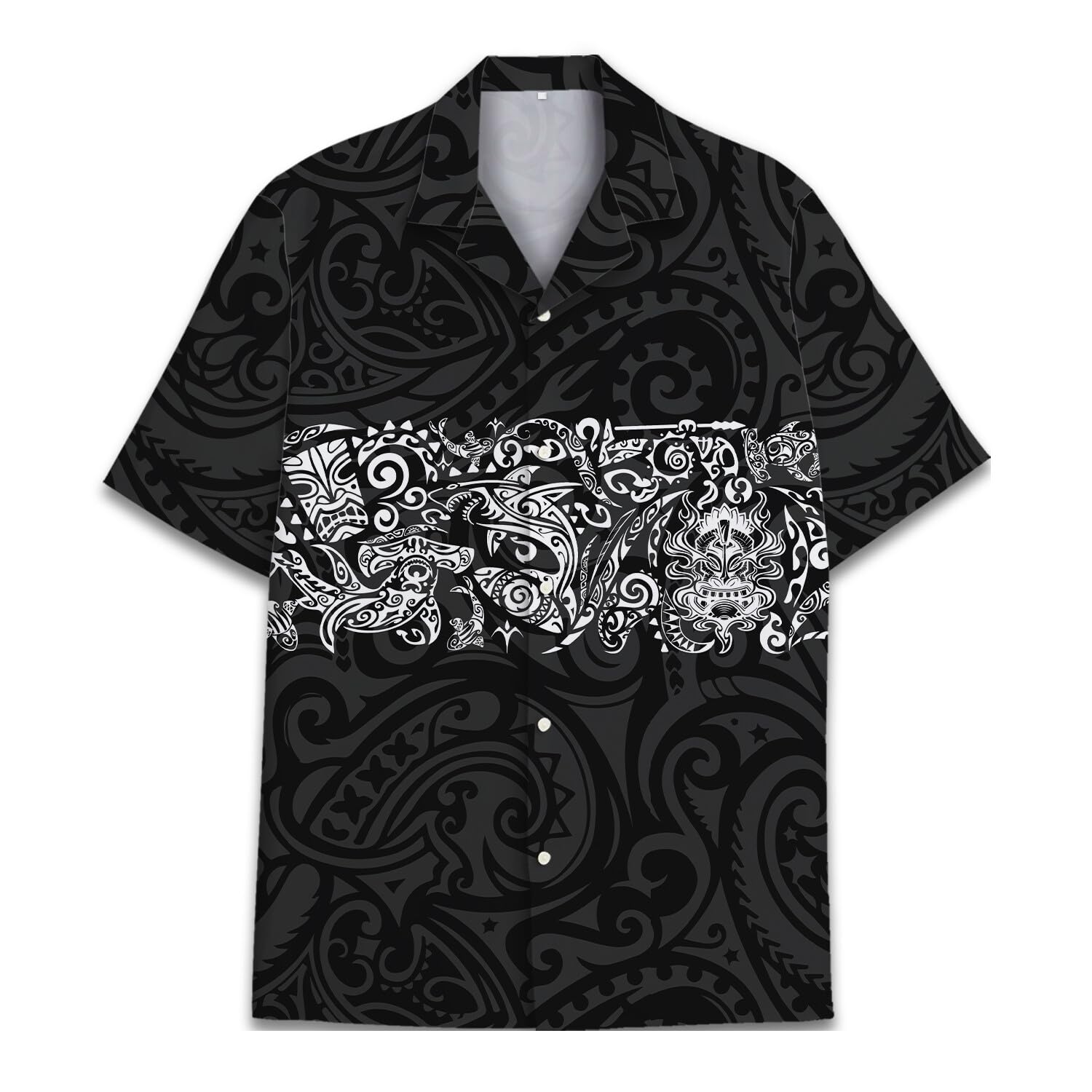 Black & White Polynesian Tribal Hawaiian Shirt - Island Warrior Style