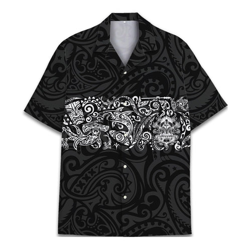 Black & White Polynesian Tribal Hawaiian Shirt - Island Warrior Style