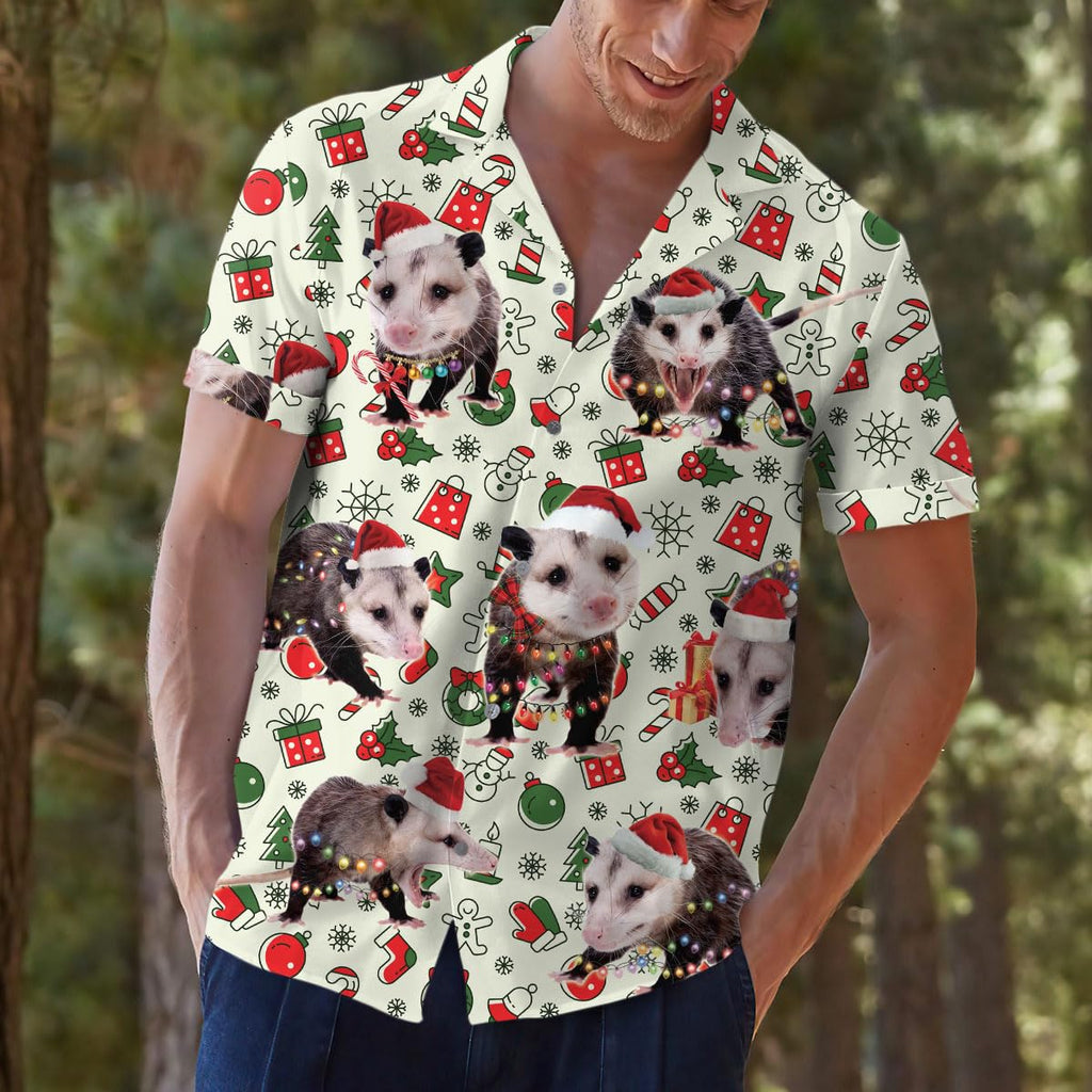 Funny Christmas Possum Hawaiian Shirt - Holiday Pattern Aloha Shirt