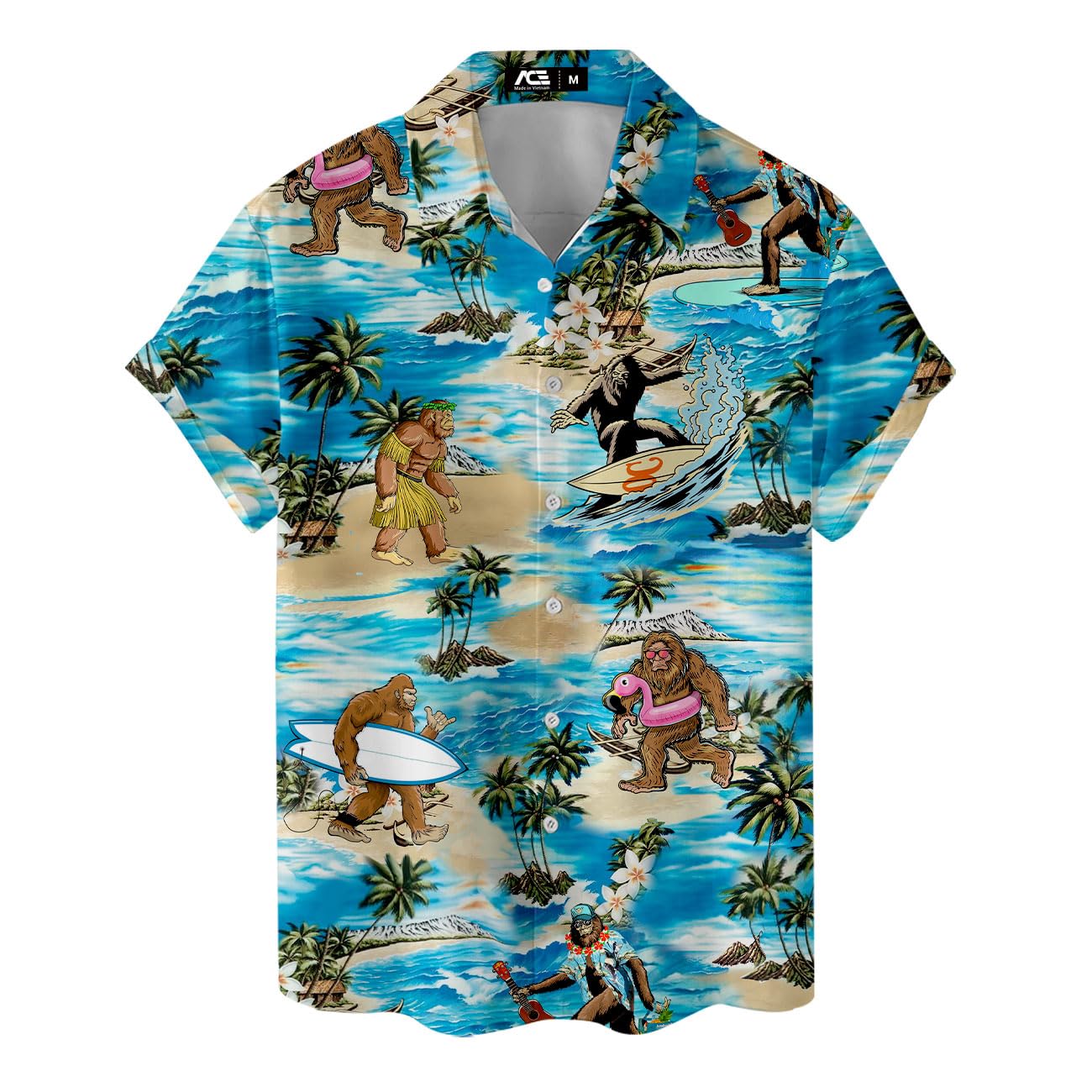 Funny Bigfoot Beach Hawaiian Shirt - Surfing Sasquatch Tropical Print