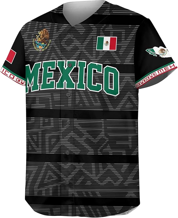 Mexico Black Baseball Jersey - Aztec Pattern Heritage Streetwear