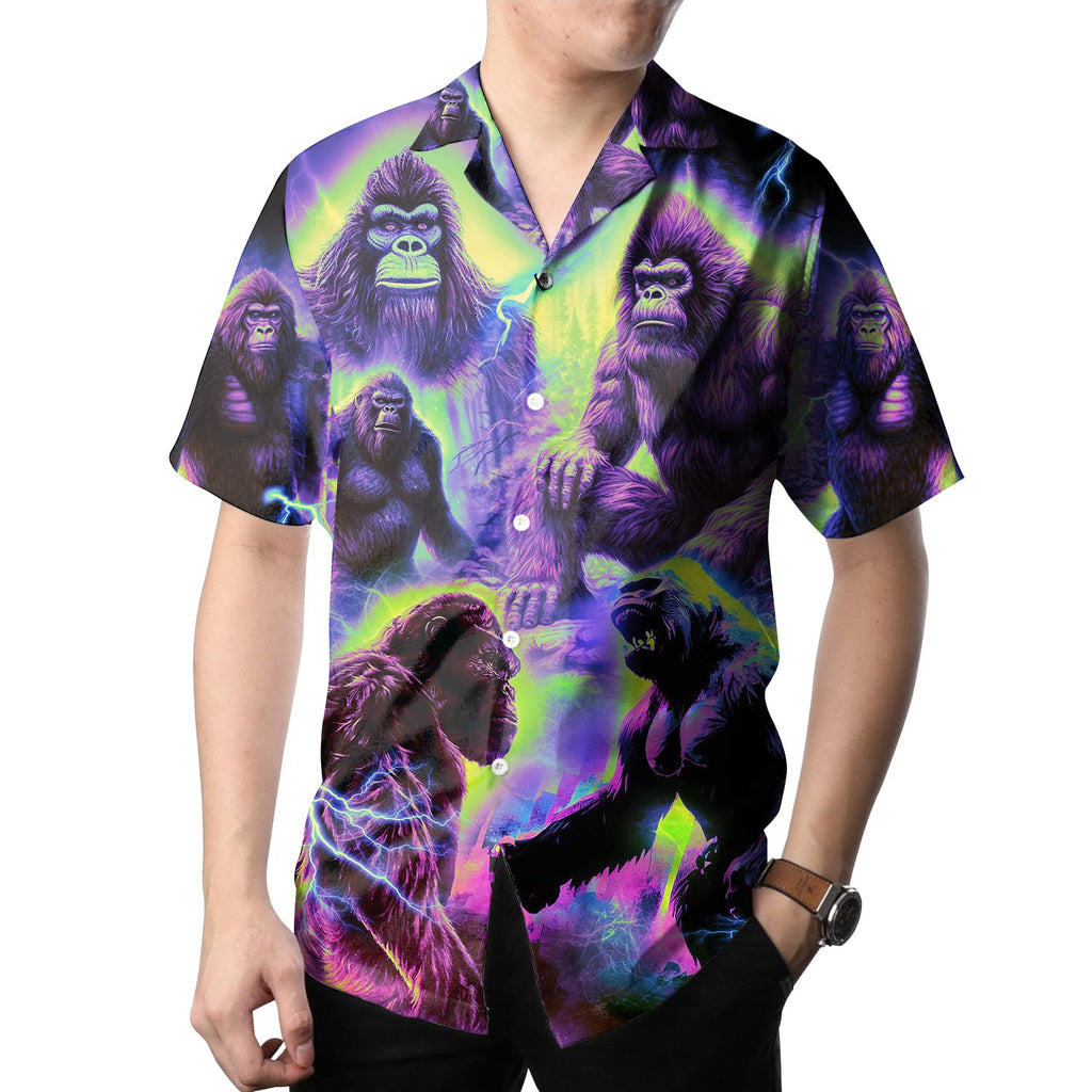 Electric Gorilla Shirt - Neon Thunderstorm Hawaiian Shirt for Men