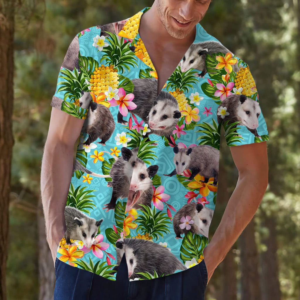 Funny Possum Hawaiian Shirt - Tropical Pineapple & Flower Print Aloha Shirt