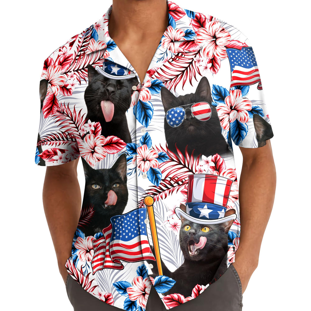 Black Cat Hawaiian Shirt - 4th of July Funny Patriotic Gift