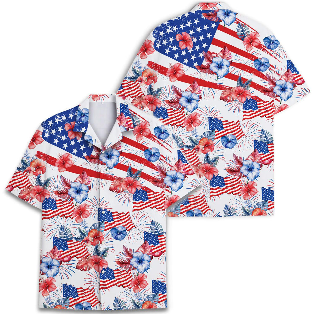 American Flag Fireworks Hawaiian Shirt - Patriotic 4th of July Style