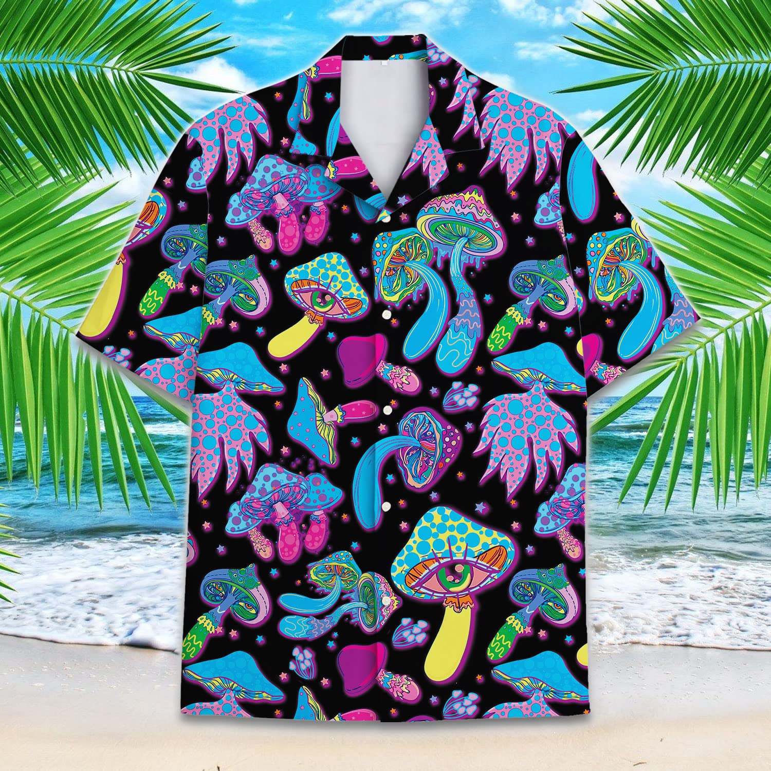 Psychedelic Mushroom Hawaiian Shirt - Trippy Neon Aloha Shirt for Festivals