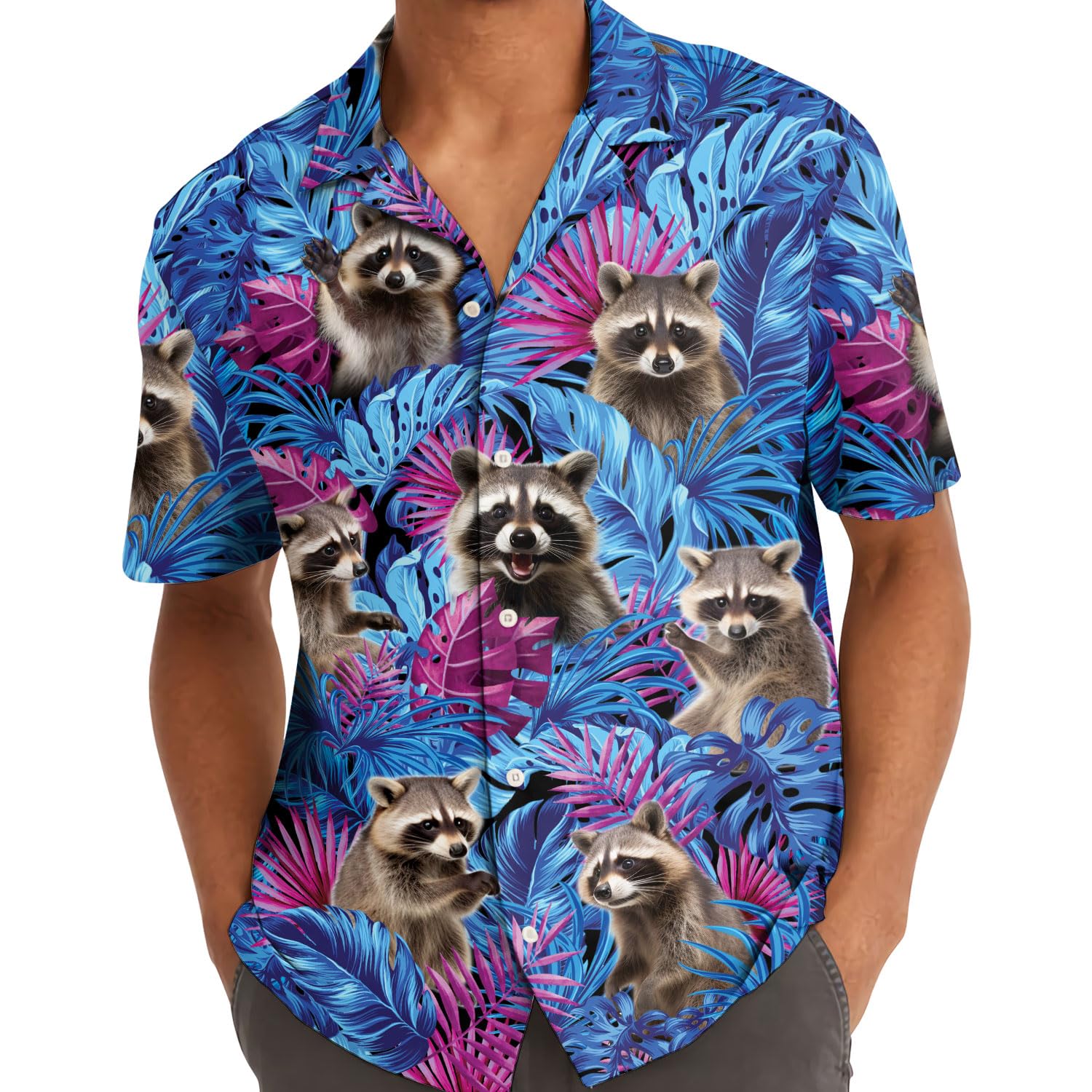 Hawaiian Raccoon Tropical Shirt Men Women, Button Down Shirt