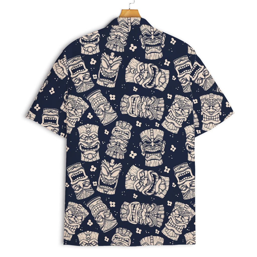 Navy Tiki Hawaiian Shirt - Tribal Mask Aloha Print Shirt for Men