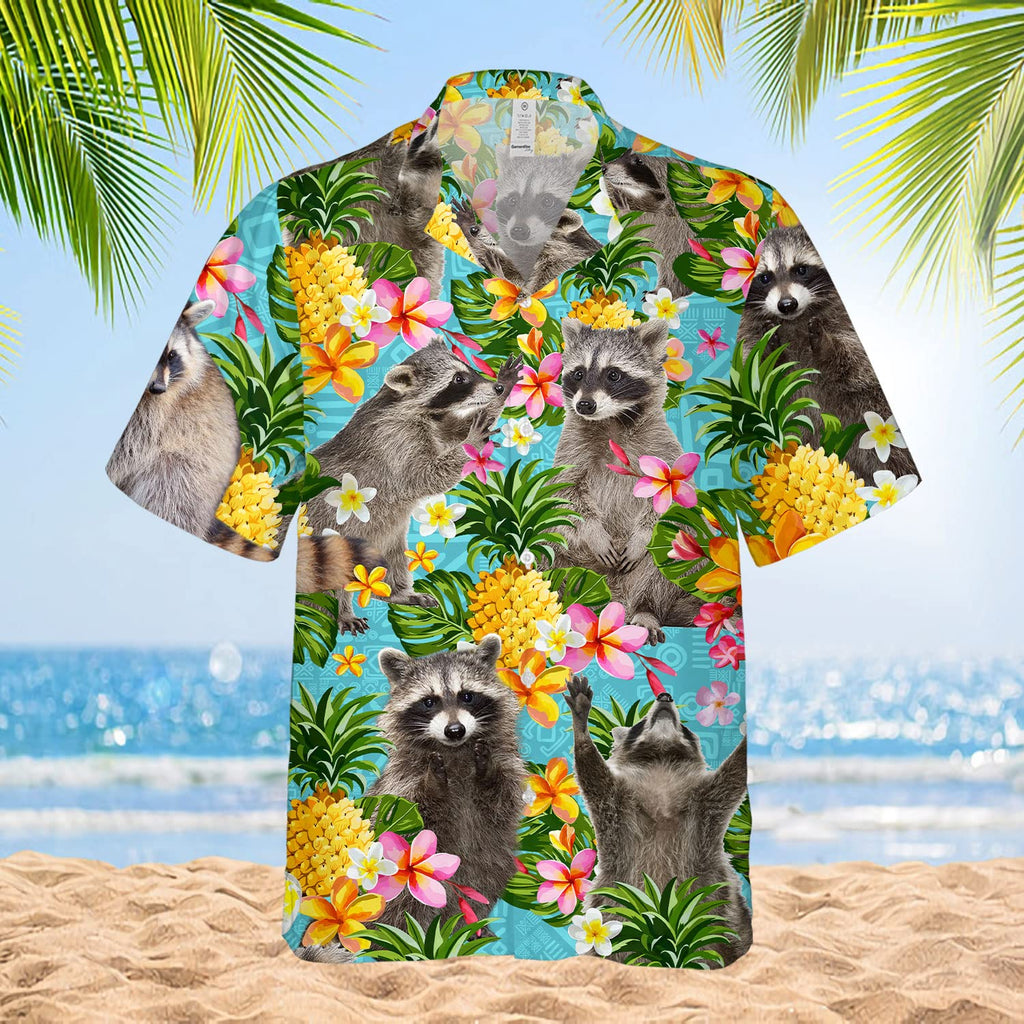 Funny Raccoon Hawaiian Shirt - Tropical Pineapple & Flower Print Aloha Shirt