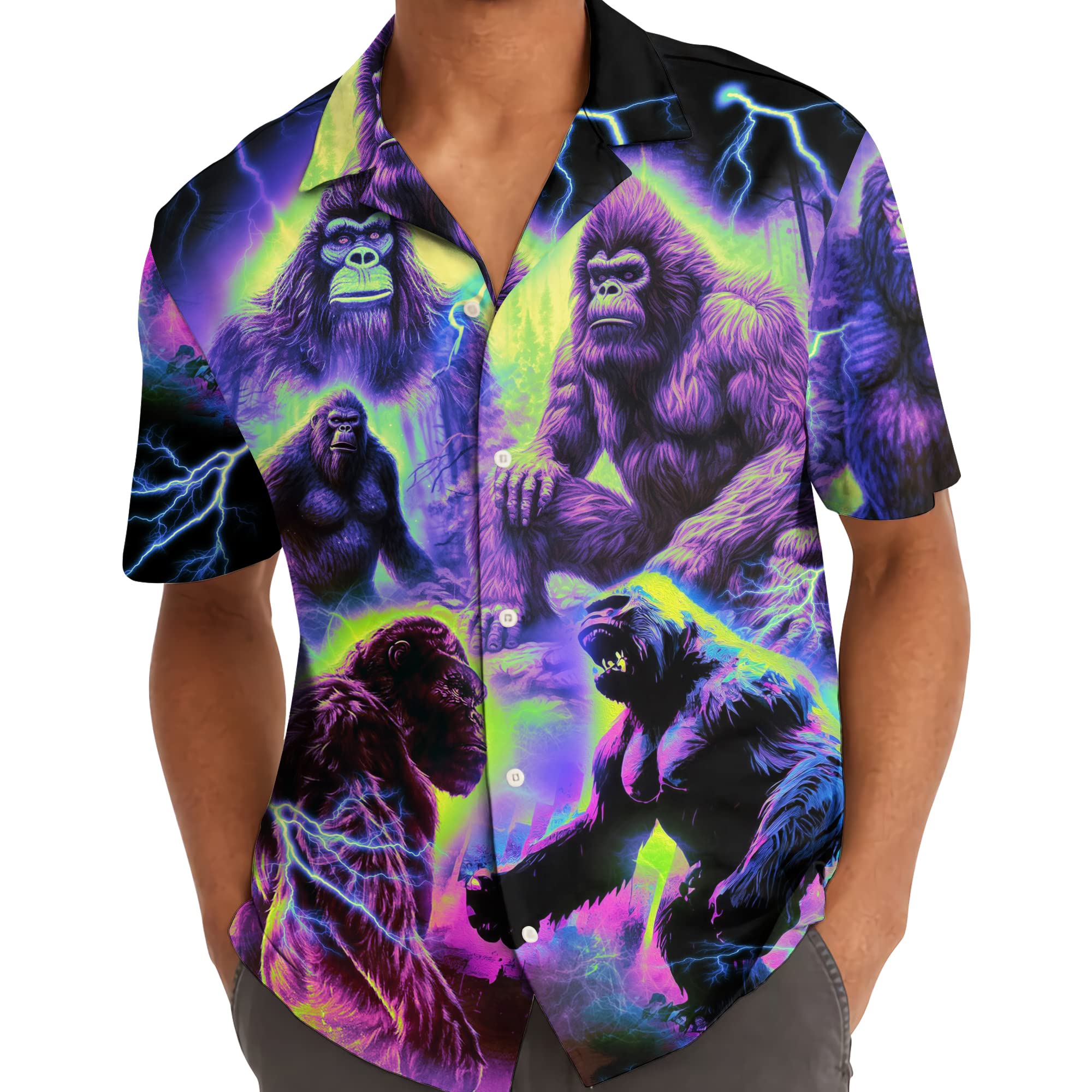 Electric Gorilla Shirt - Neon Thunderstorm Hawaiian Shirt for Men