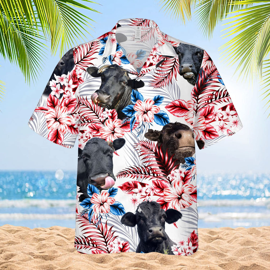 Funny Cow Hawaiian Shirt - Tropical Red & Blue Floral Print
