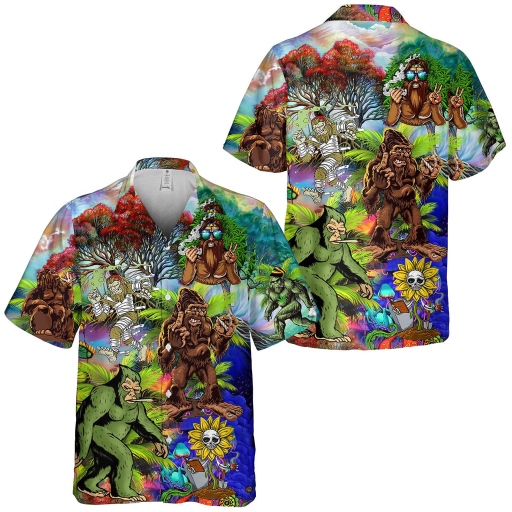 Psychedelic Bigfoot Hawaiian Shirt - Funny Yeti Summer Shirt