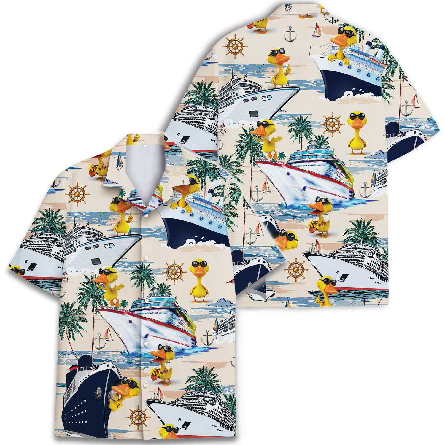 Cruise Duck Hawaiian Shirt - Funny Tropical Boat & Palm Print Aloha Shirt